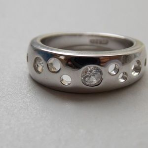Titanium Perforated Ring w/ Crystal Rhinestones
